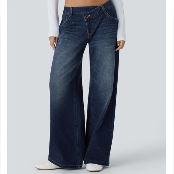 HALARA Denim - HALARA Asymetrical Low Rise Paint Blue Wide-Leg Women’s Jeans